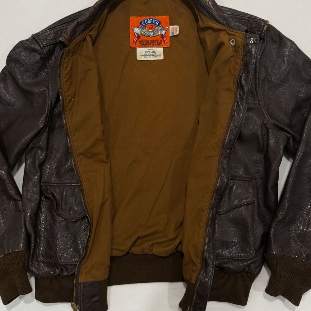 Vintage 90s Cooper Type A-2 Flight Jacket 44L Goatskin Leather Made USA Bomber - Picture 9 of 10